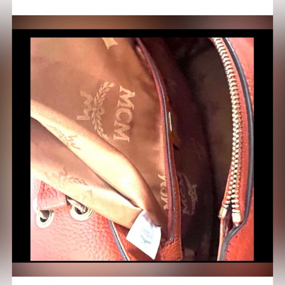 MCM Handbags Orange Leather Satchel Purse Small Tote Visetos Logo Studs Bag - Picture 7 of 10